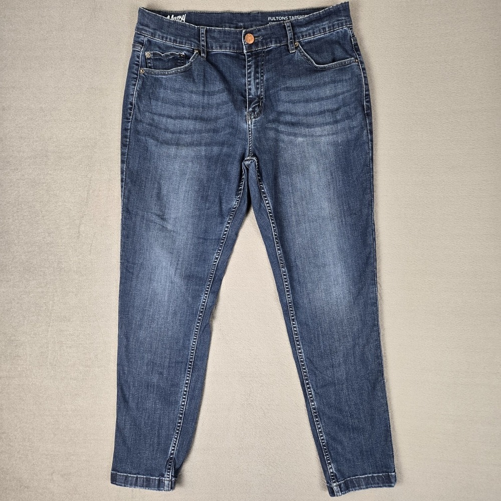 Mugsy Jeans Mens 33x27 Blue Fultons Tapered Dark Wash Stretch‎ Denim *READ